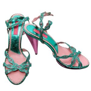 NEW Betsey Johnson Strappy Party Glamour Y2K Metallic Heels Vintage Size 8.5